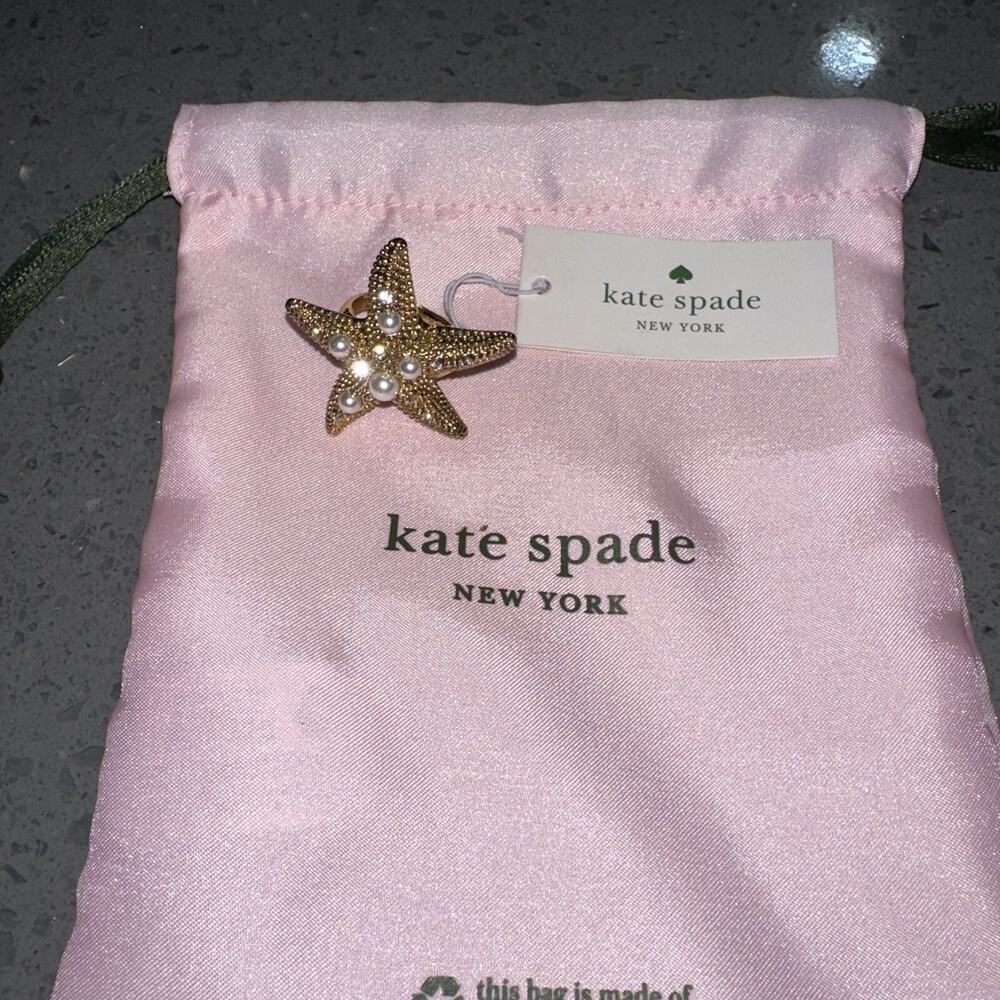 Kate Spade New York Designer 'Sea Star' Gold Tone Star Fish Cocktail Ring Size 6